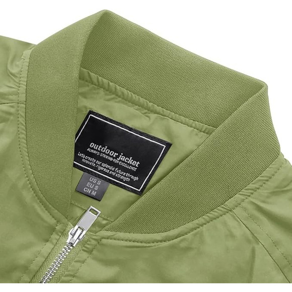 Men's Bomber Lightweight Jacket-Spring Fall Casual Thin Full Zip Olive Green L - Picture 3 of 6